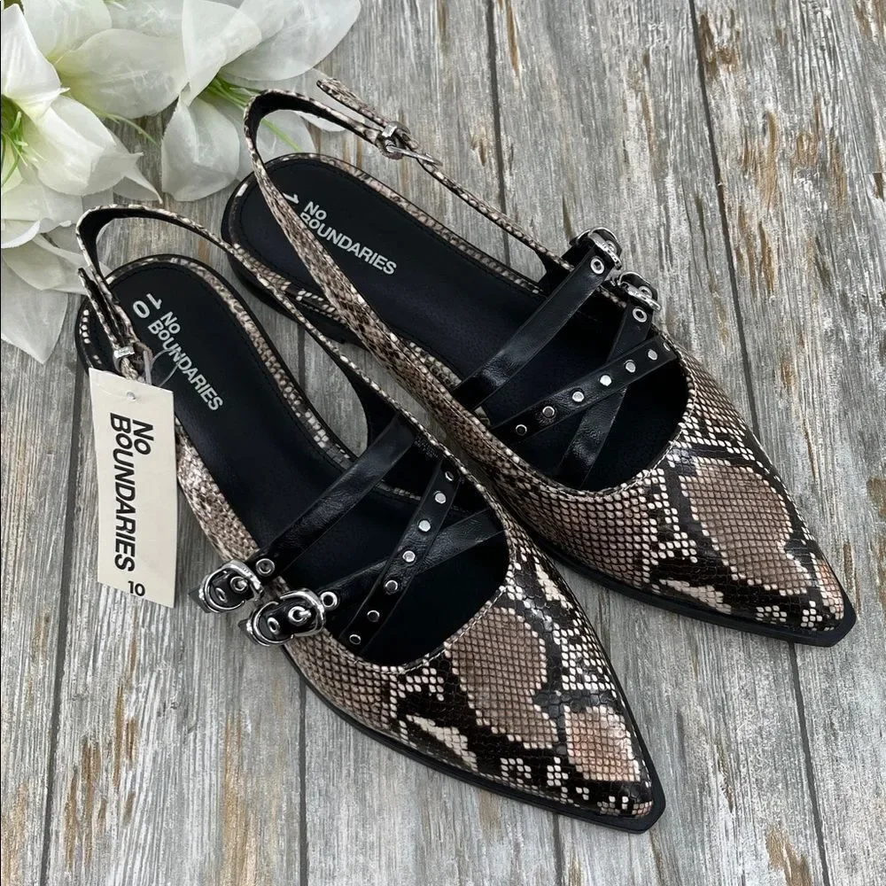 Women's Strappy Dressy Snakeskin Flats Shoes Size 10
